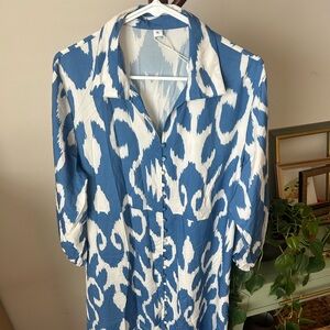 Blue & White Ikat Button-Front Dress